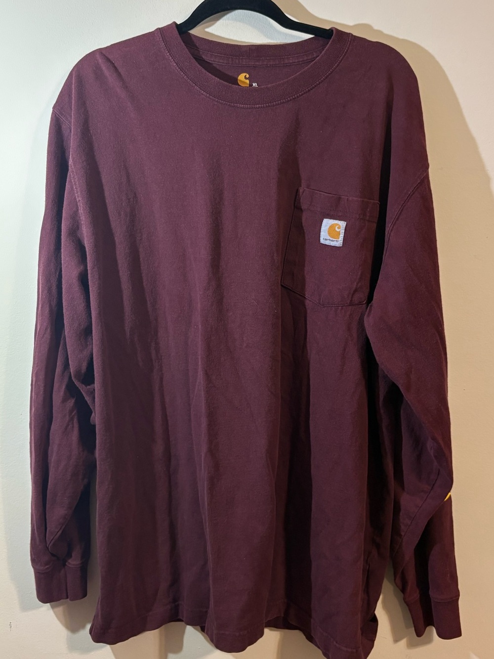 Carhartt Workwear Long-Sleeve Pocket T-Shirt mens XL burgundy cotton logo sleeve